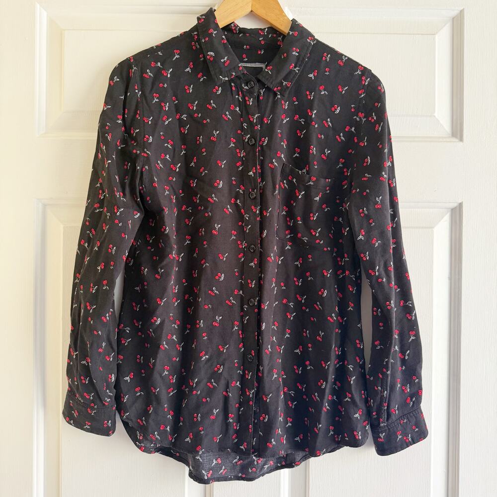 Rails Black Cherry Print Long Sleeve Button-Down … - image 2